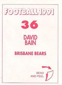 1991 Select AFL Stickers #36 David Bain Back